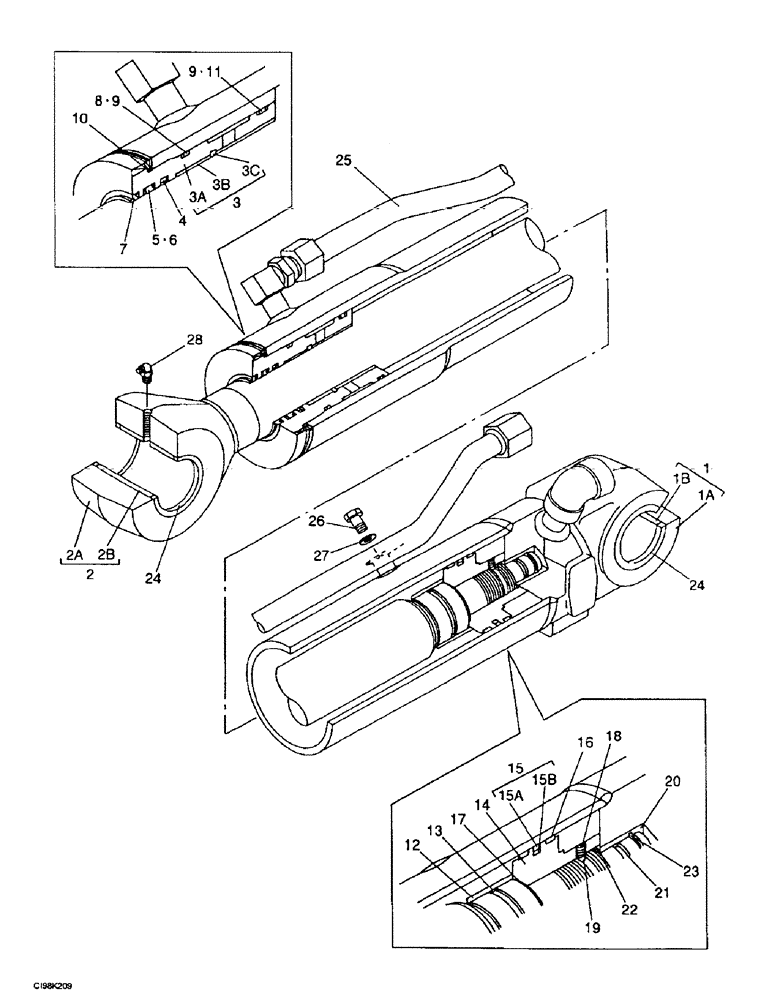 Схема запчастей Case 9007B - (8-098) - DIPPER CYLINDER (08) - HYDRAULICS