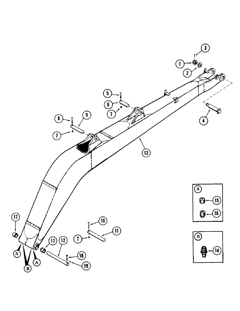 Схема запчастей Case 40 - (126) - MAIN "E" BOOM AND PINS (84) - BOOMS, DIPPERS & BUCKETS