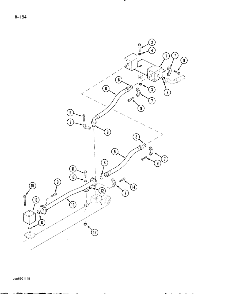 Схема запчастей Case 888 - (8-194) - TOOL CYLINDER CIRCUIT, TUBES AT ARM (08) - HYDRAULICS