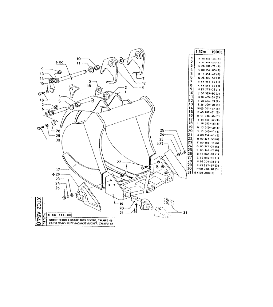 Схема запчастей Case 220 - (303) - EXTRA HEAVY DUTY BACKHOE BUCKET, CALIBRE 68 (19) - BUCKETS