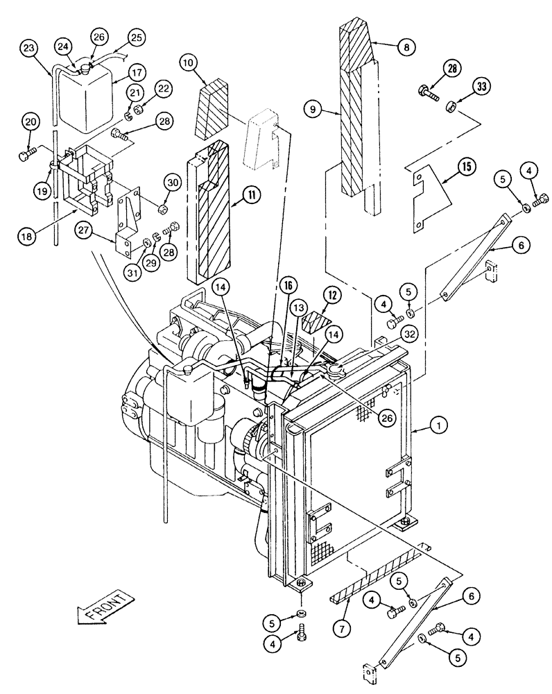 Схема запчастей Case 9040 - (2-05A) - RADIATOR, SUPPORTS AND COOLANT OVERFLOW RESERVOIR, P.I.N. DAC0400004 AND AFTER (02) - ENGINE