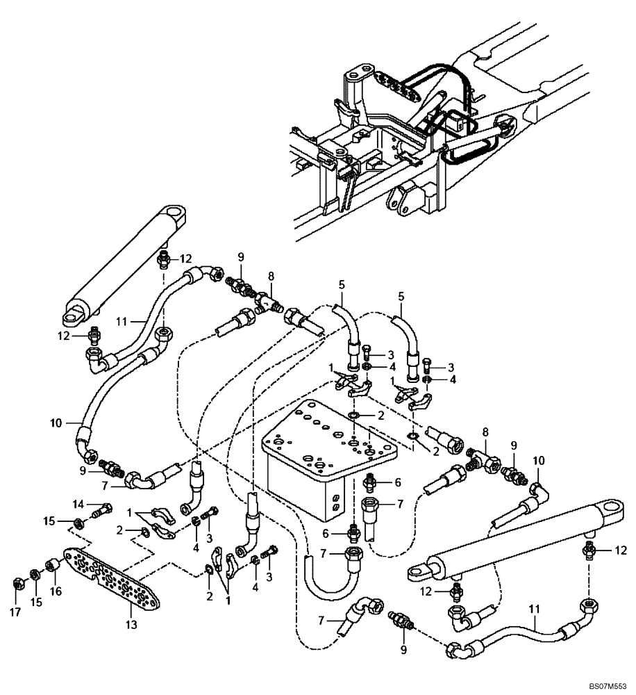 Схема запчастей Case 325 - (3.413[07B]) - POWER STEERING - HYDRAULIC CYLINDER LINES (87635057) (325 NA / PIN HHD000129 AND AFTER) (09) - Implement / Hydraulics / Frame / Brakes