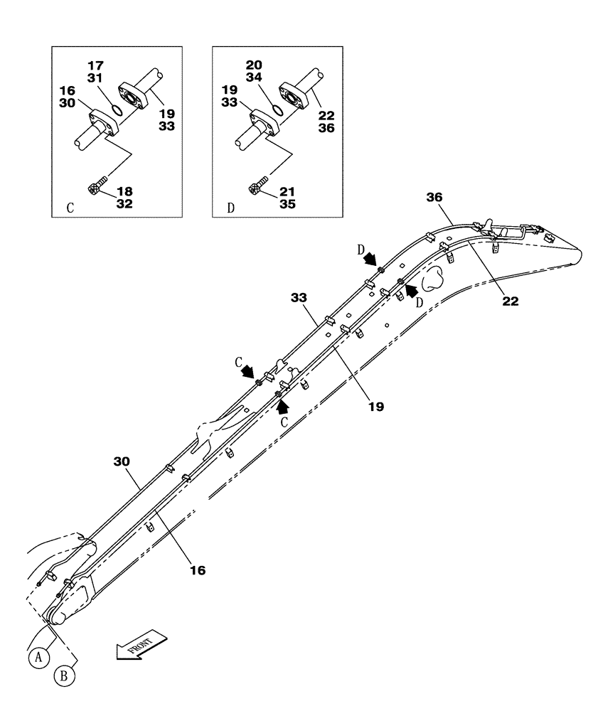 Схема запчастей Case CX250C - (08-015[02]) - HYDRAULIC CIRCUIT - BUCKET CYLINDER - MONOBLOCK BOOM - 10.30 M - CX250C LR (08) - HYDRAULICS