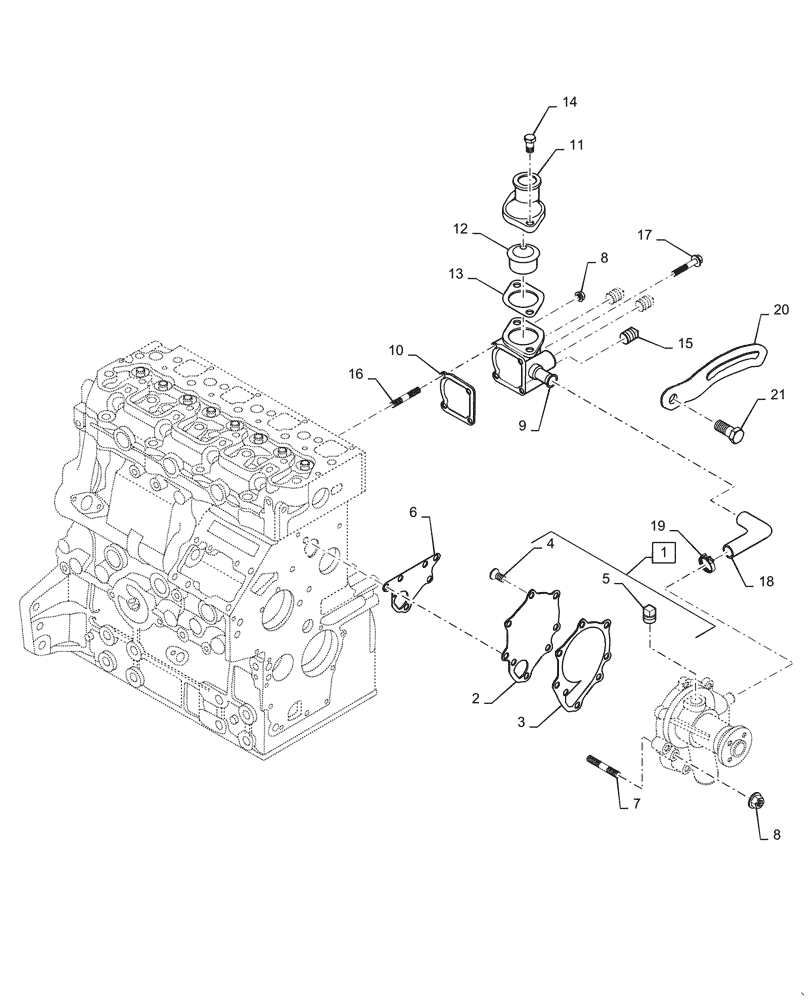 Схема запчастей Case 410 - (02-17) - WATER PUMP (02) - ENGINE