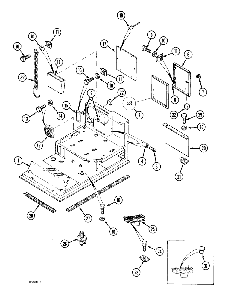 Схема запчастей Case 888 - (9D-04) - OPERATOR COMPARTMENT, ACCESS DOOR AND COVERS, P.I.N. 15401 THRU 15628, P.I.N. 106801 THRU 106806 (09) - CHASSIS