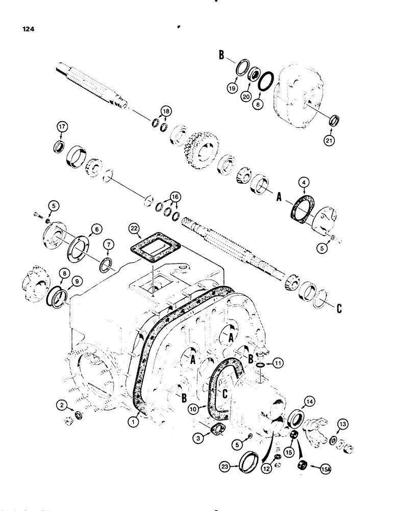 Схема запчастей Case 450B - (124) - TRANSMISSION SEAL KIT, HOUSING (03) - TRANSMISSION