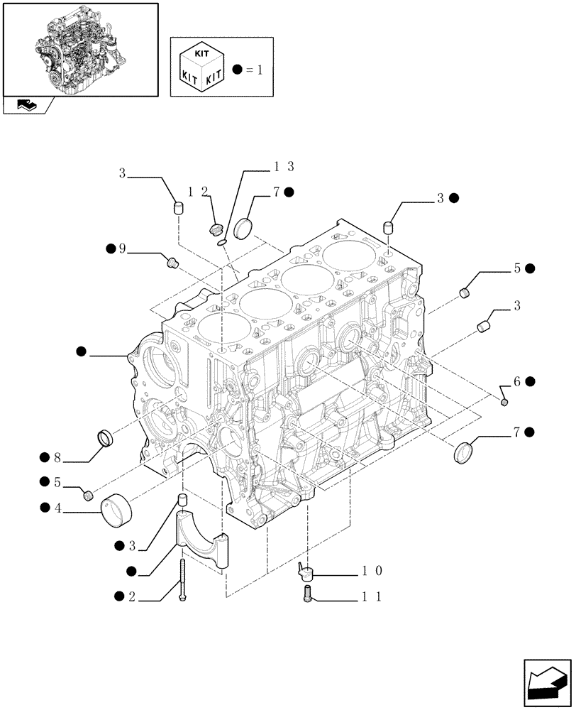 Схема запчастей Case 420 - (02-11) - CYLINDER BLOCK & RELATED PARTS (87546691) (02) - ENGINE