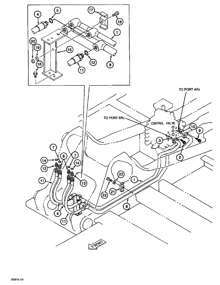 Схема запчастей Case 9045B - (8-050) - BOOM CYLINDER LINES (08) - HYDRAULICS