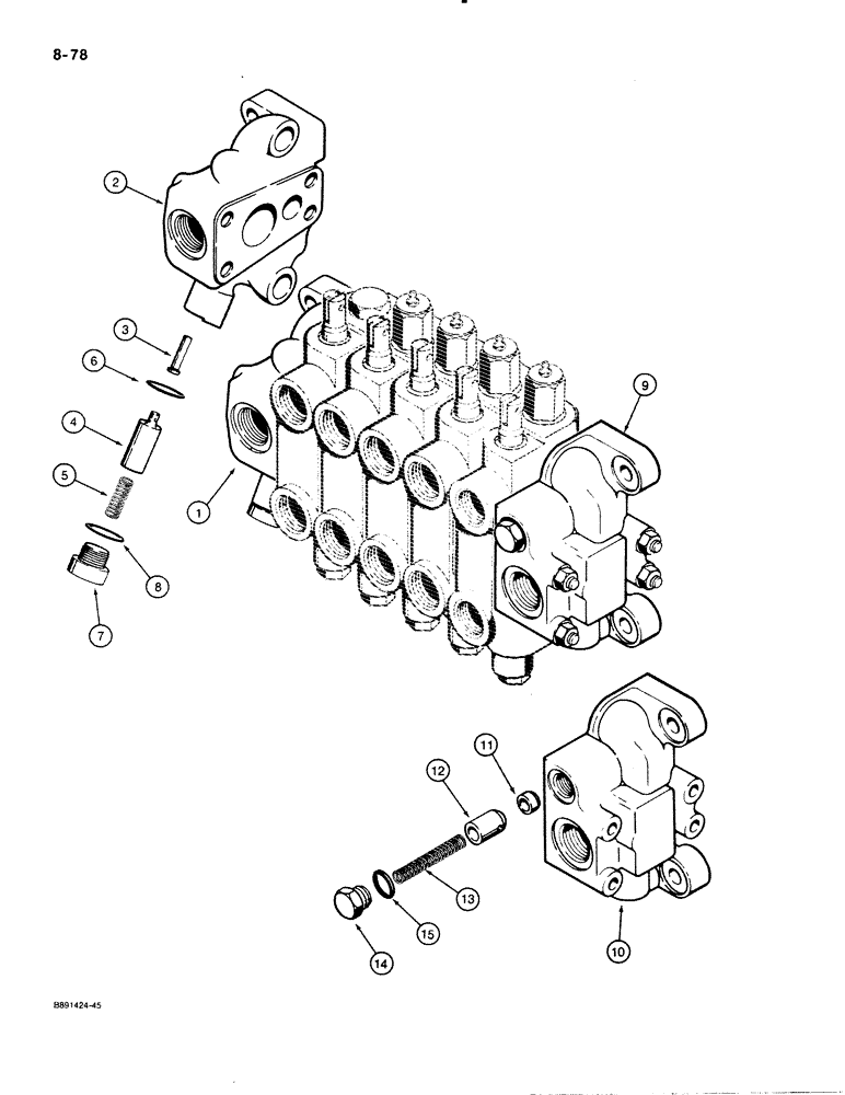 Схема запчастей Case 480E - (8-078) - BACKHOE CONTROL VALVE, 480E MODELS ONLY, OUTLET SECTION (08) - HYDRAULICS