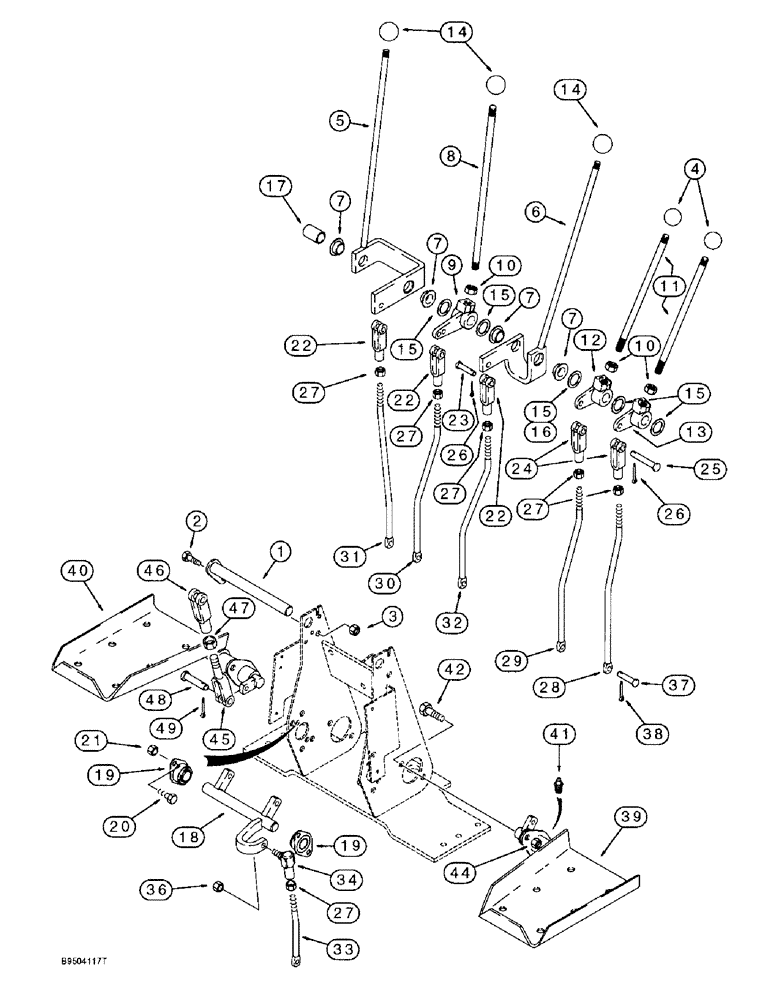 Схема запчастей Case 570LXT - (9-023A) - BACKHOE CONTROLS WITH FOOT SWING, WITH NON-EXTENDABLE DIPPER USED W/185975A1 CONTROL TOWER SUPPORT (09) - CHASSIS/ATTACHMENTS