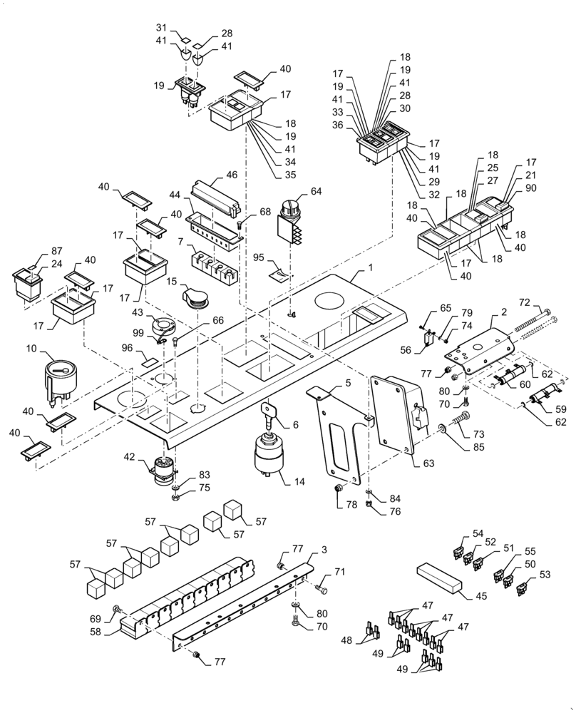 Схема запчастей Case SV212 - (55.418.01[02]) - DASHBOARD - BTW DDD003017 - NANTC2082 (55) - ELECTRICAL SYSTEMS