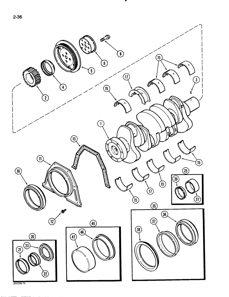 Схема запчастей Case 480E LL - (2-36) - CRANKSHAFT, 4-390 ENGINE (02) - ENGINE