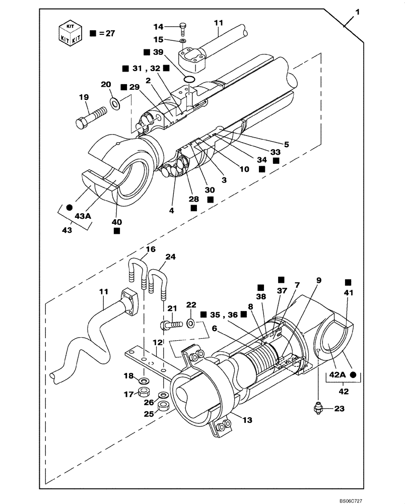 Схема запчастей Case CX350B - (08-29) - CYLINDER ASSY, BOOM, LEFT HAND - MODELS WITH LOAD HOLD (08) - HYDRAULICS