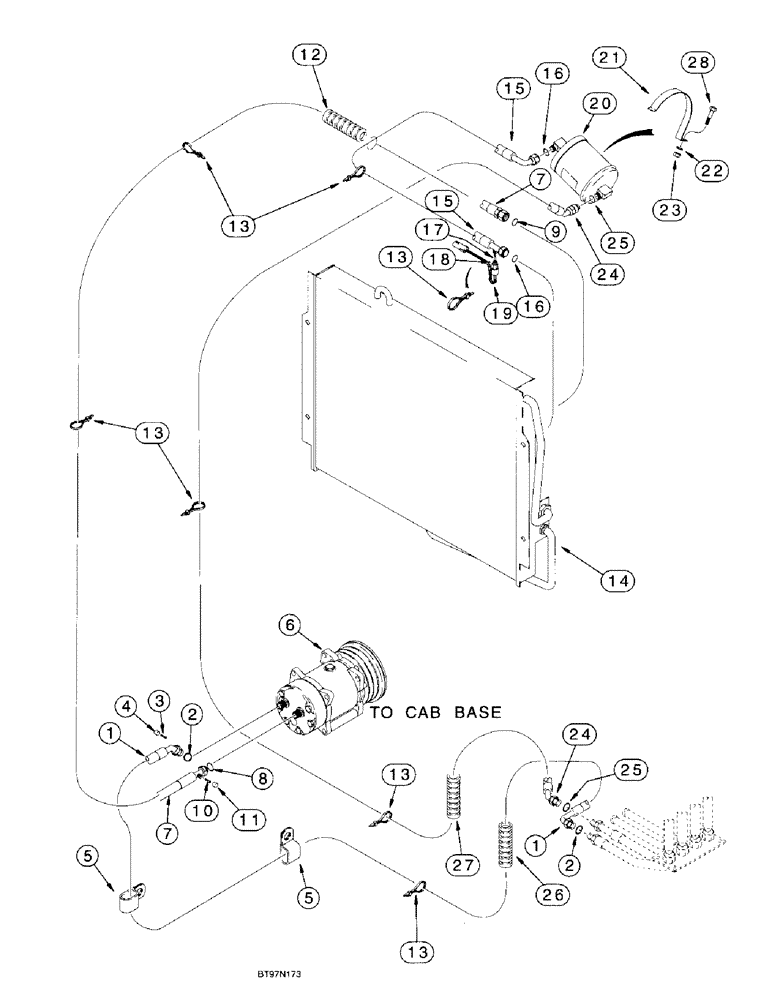 Схема запчастей Case 580L - (9-104) - AIR CONDITIONING, CONDENSER AND RECEIVER-DRIER (09) - CHASSIS/ATTACHMENTS