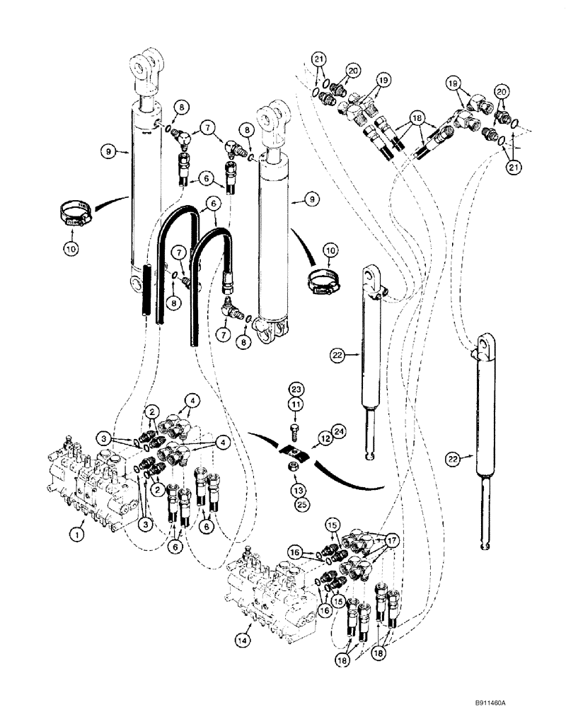 Схема запчастей Case 1845C - (08-58) - HYDRAULIC SYSTEM - BACKHOE STABILIZER CYLINDER (NORTH AMERICA), D125 (08) - HYDRAULICS