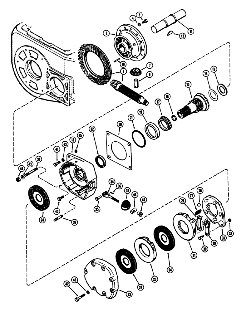 Схема запчастей Case 680CK - (074) - DIFFERENTIAL BRAKES (33) - BRAKES & CONTROLS