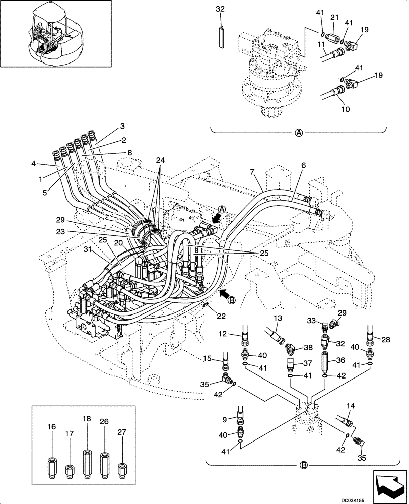 Схема запчастей Case CX47 - (08-04[00]) - HYDRAULIC LINES - UPPER (08) - HYDRAULICS