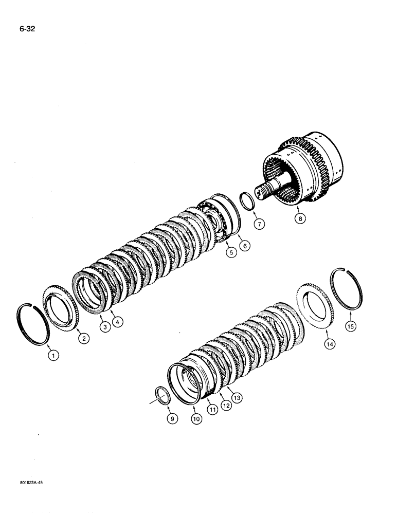 Схема запчастей Case 780D - (6-32) - TRANSMISSION REVERSE AND SECOND CLUTCH ASSEMBLY, 2W & 4WD MODELS (06) - POWER TRAIN