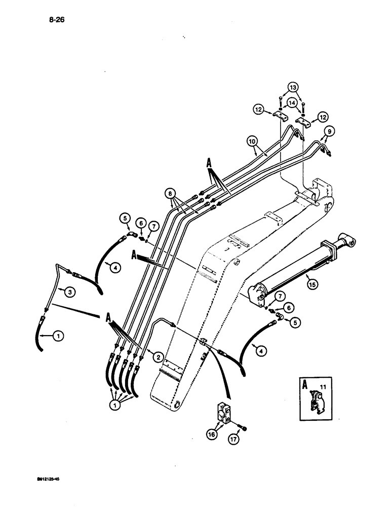 Схема запчастей Case 1187C - (8-26) - ARM, TOOL, AND ATTACHMENT CYLINDER CIRCUIT, TUBES AT BOOM (08) - HYDRAULICS