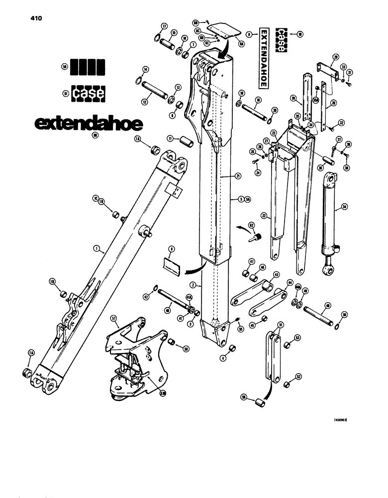 Схема запчастей Case 680E - (410) - EXTENDABLE DIPPER AND RELATED PARTS (84) - BOOMS, DIPPERS & BUCKETS