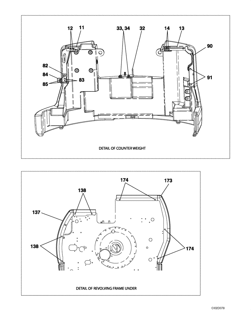 Схема запчастей Case CX75SR - (09-08) - FRAMES, COVERS - COUNTERWEIGHT, TURNTABLE (09) - CHASSIS/ATTACHMENTS