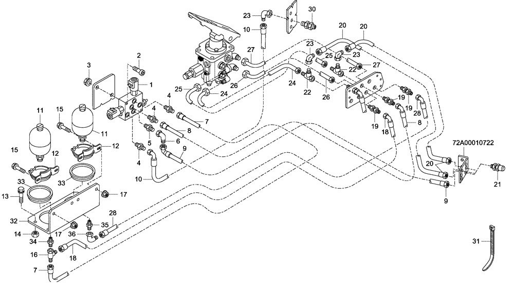 Схема запчастей Case 335 - (47A01001829[001]) - HYDRAULIC CIRCUIT BRAKE SYSTEM - FRAME PART (33) - BRAKES & CONTROLS