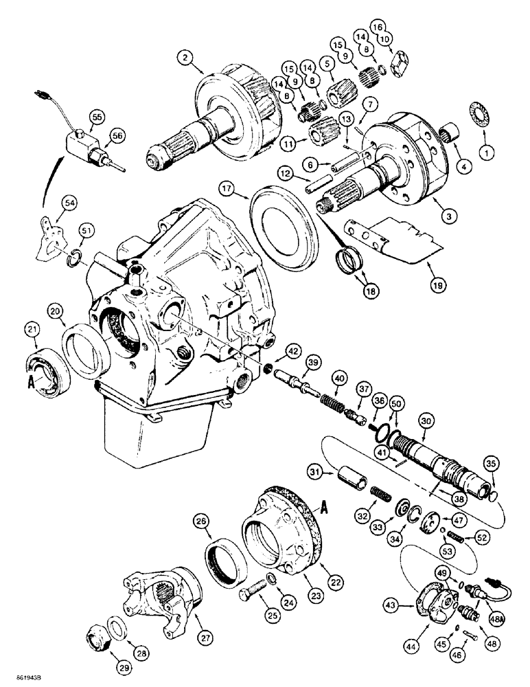 Схема запчастей Case 585E - (6-12) - POWER SHUTTLE, PINION CAGE, OUTPUT SHAFT AND CONTROL VALVE (06) - POWER TRAIN