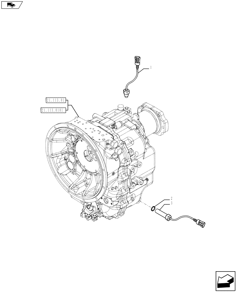 Схема запчастей Case 590SN - (55.020.01) - VAR - 423060 - ELECTRICAL PARTS - TRANSMISSION - 4WD POWERSHIFT S TYPE (55) - ELECTRICAL SYSTEMS