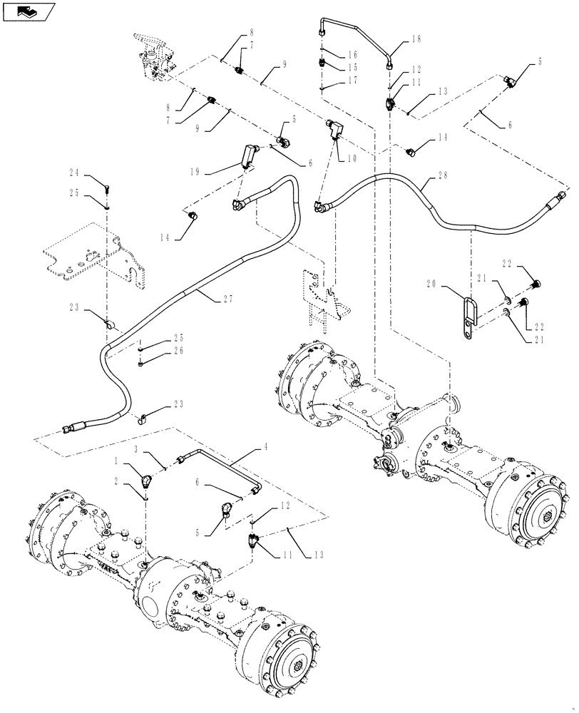 Схема запчастей Case 521F - (33.202.01) - LIMITED SLIP FRONT AXLE BRAKE LINE INSTALLATION (33) - BRAKES & CONTROLS