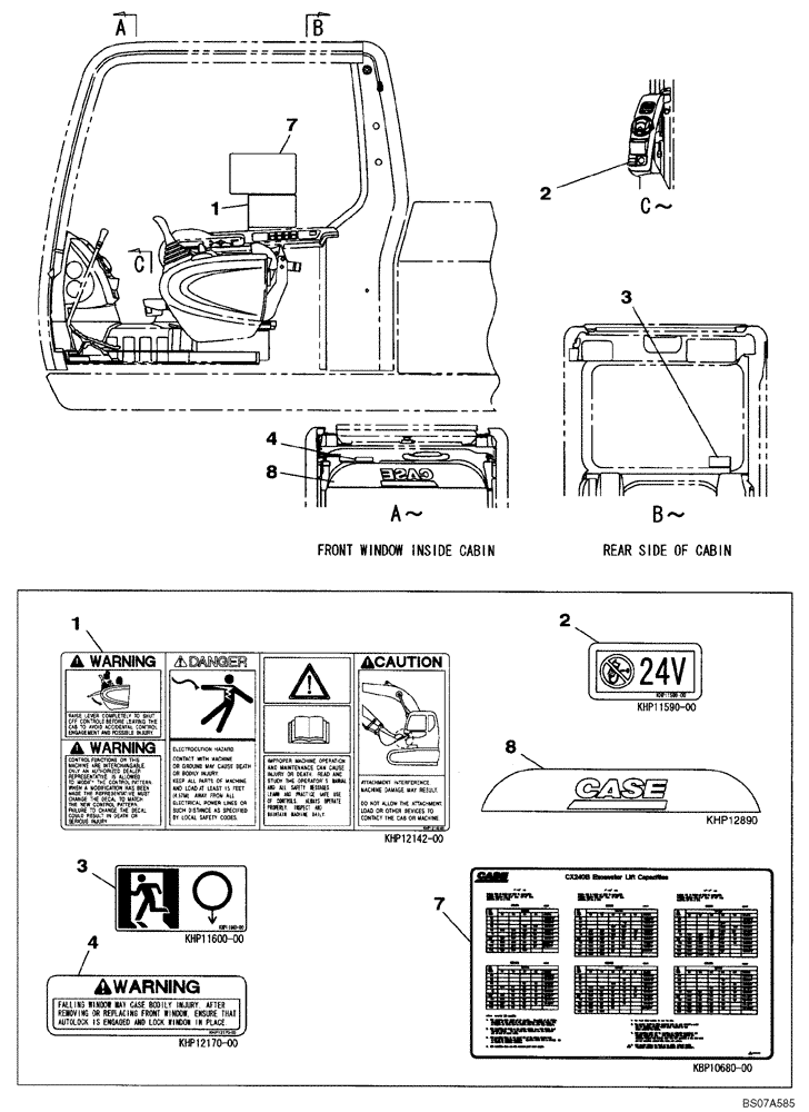 Схема запчастей Case CX240B - (09-52) - DECALS (09) - CHASSIS/ATTACHMENTS