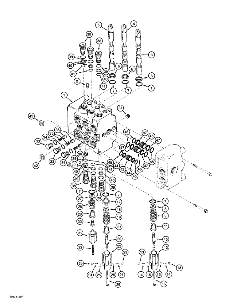 Схема запчастей Case 860 - (8-114) - PLOW CONTROL VALVE ASSEMBLY - H674318 - INLET AND OUTLET SECTION, WITH LEVERS MOUNTED VERTICALLY (08) - HYDRAULICS