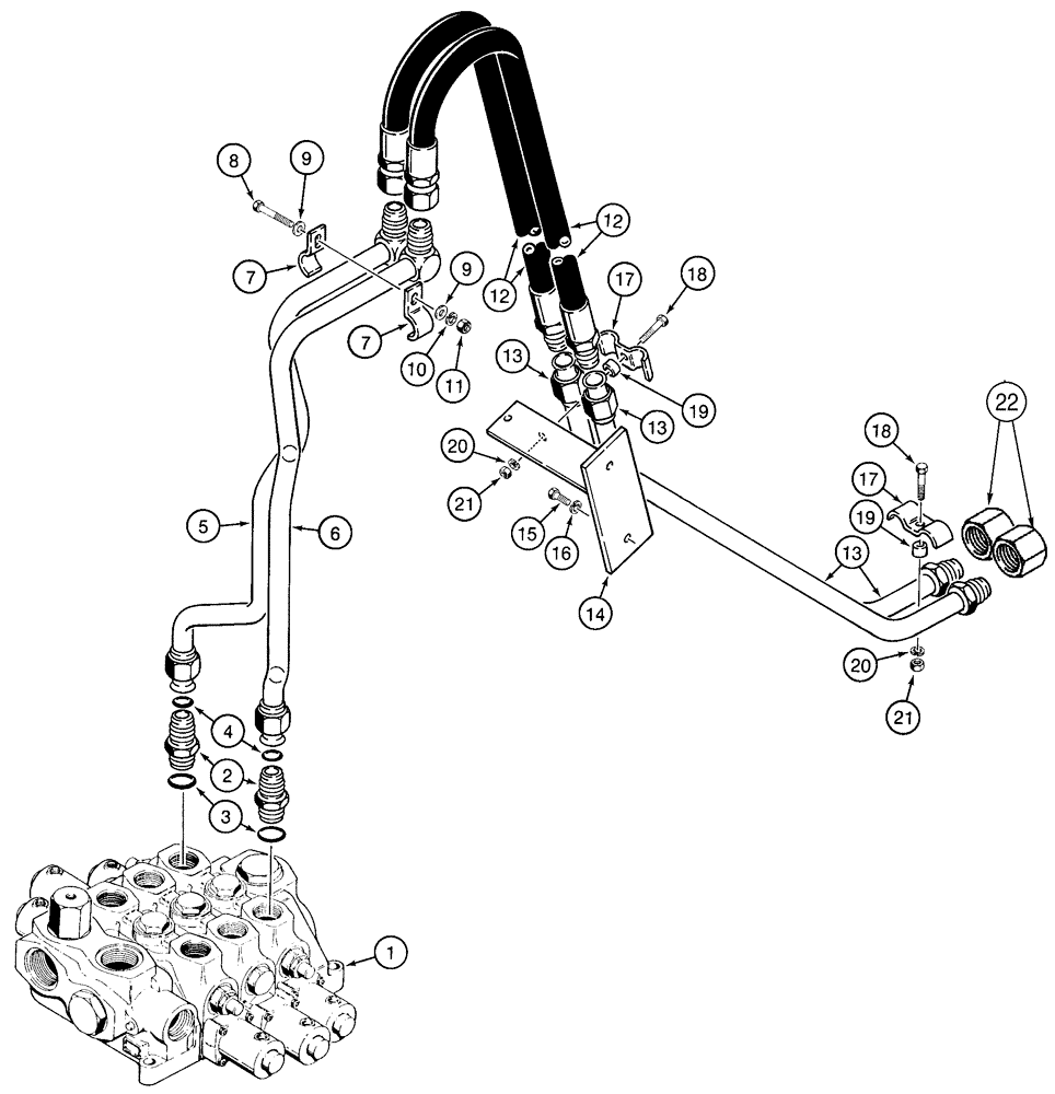 Схема запчастей Case 621C - (08-046) - HYDRAULICS - AUXILIARY BUCKET COUPLINGS, THREE SPOOL VALVE TO AUXILIARY BUCKET COUPLINGS (08) - HYDRAULICS