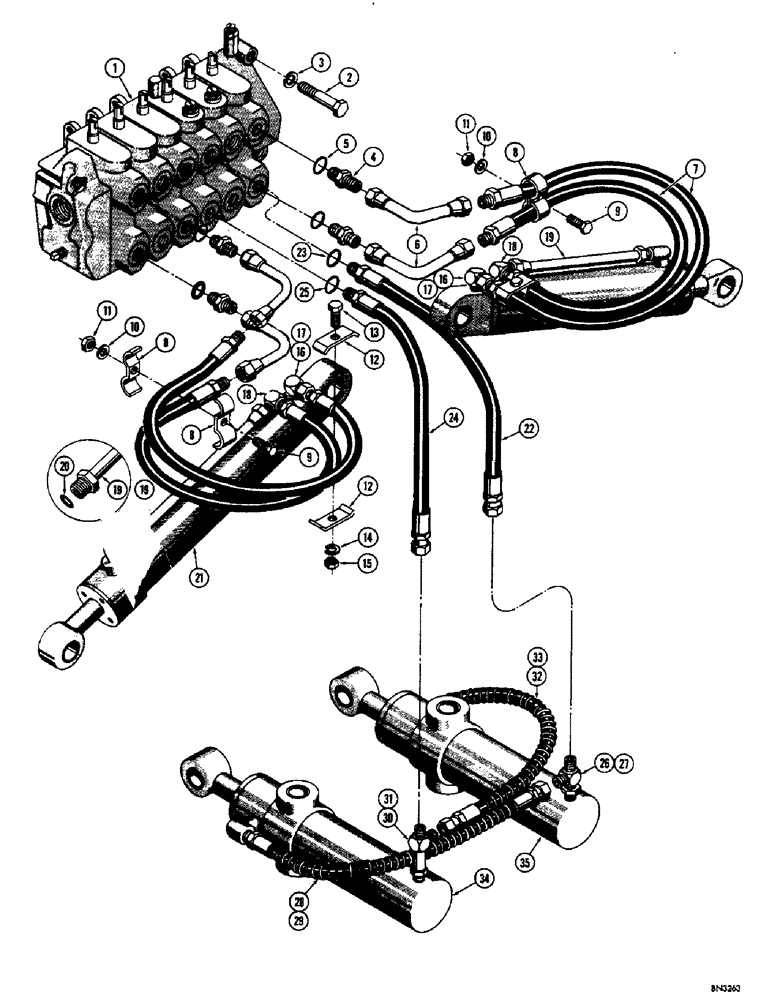 Схема запчастей Case 310F - (256) - SWING AND STABILIZER CYLINDER HYDRAULICS (07) - HYDRAULIC SYSTEM