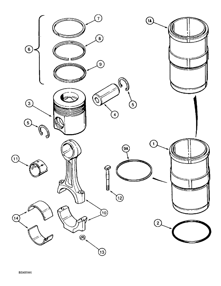 Схема запчастей Case 1155E - (2-100) - PISTONS AND CONNECTING RODS, 6-830 ENGINE, PISTONS PRIOR TO ENG SN 44706126 (02) - ENGINE