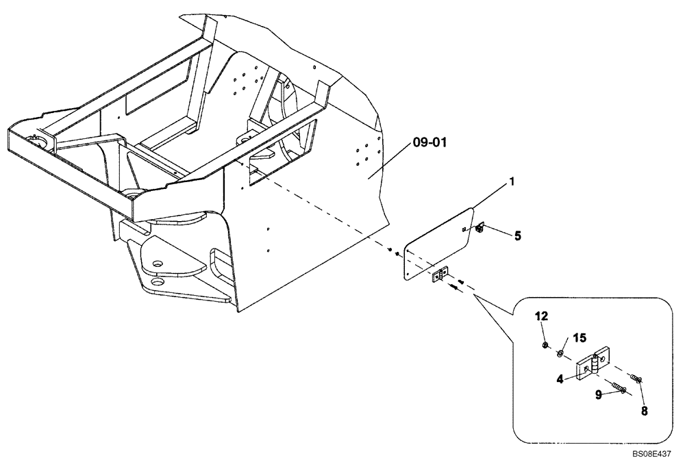 Схема запчастей Case SV208 - (09-11[01]) - DOOR, ACCESS LH (GROUP 483) (ND132353) (09) - CHASSIS/ATTACHMENTS