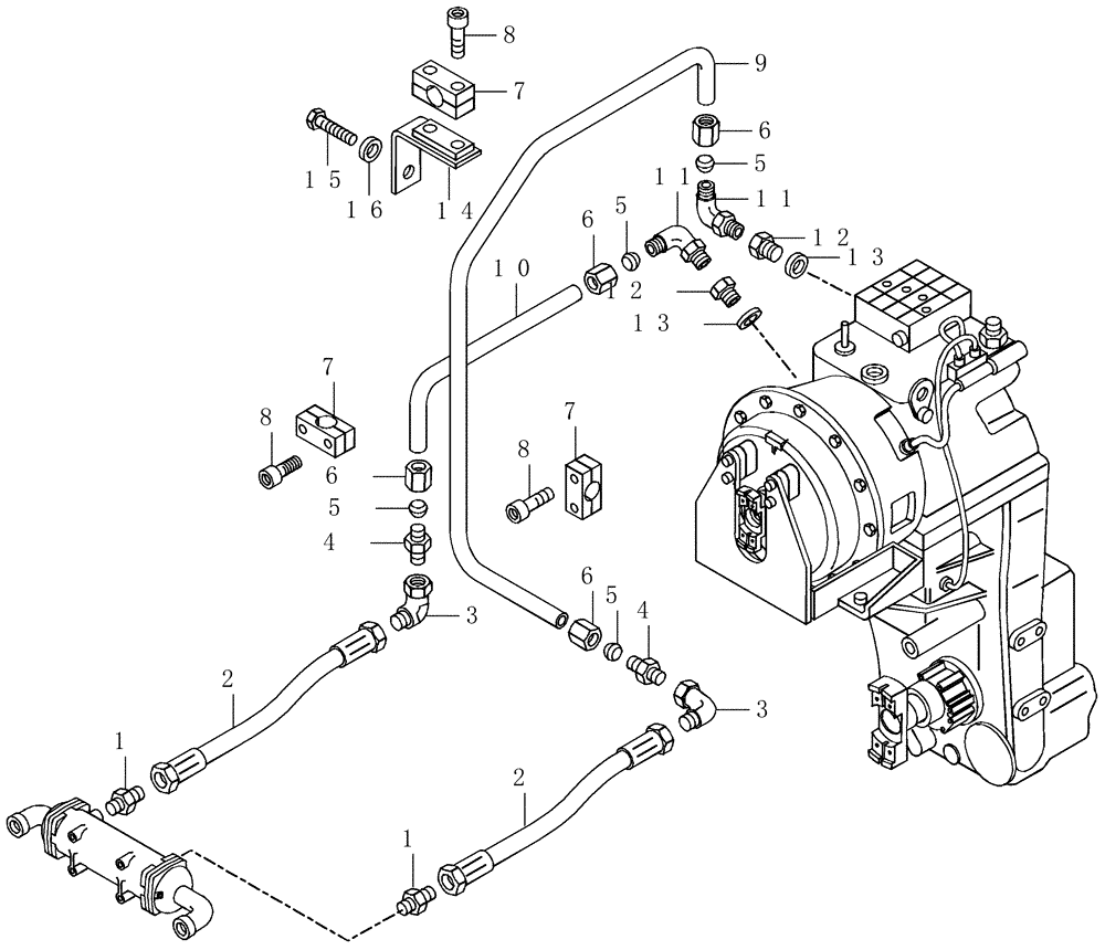 Схема запчастей Case 330 - (05A00020544[01]) - ENGINE - GEARBOX OIL COOLING SYSTEM HYDRAULIC CIRCUIT (01) - ENGINE