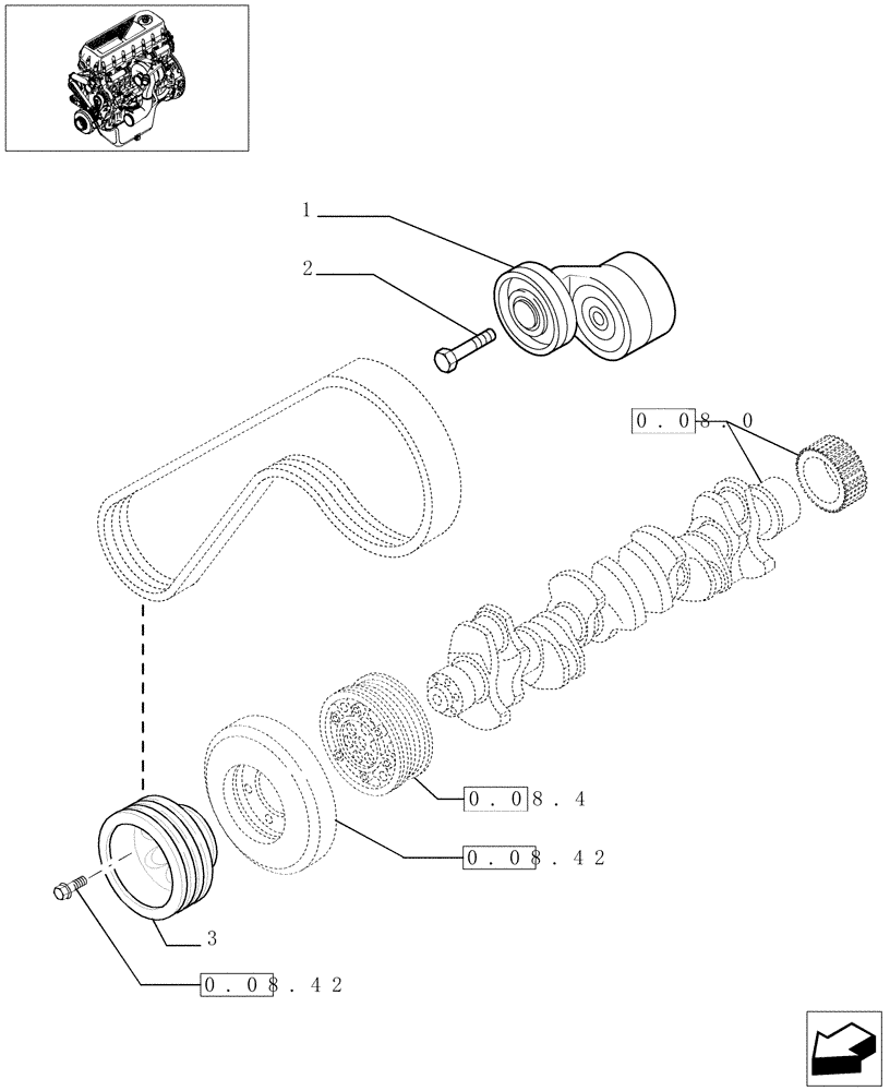 Схема запчастей Case F3AE0684G B004 - (0.08.4/1[01]) - PULLEY - CRANHSHAFT (504053949 - 504087154) 