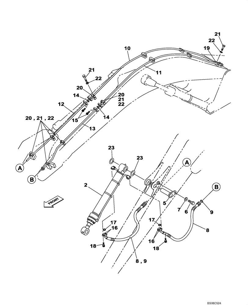 Схема запчастей Case CX330 - (08-023-00[01]) - HYDRAULIC CIRCUIT - BUCKET CYLINDER - 4.04 M ARM (08) - HYDRAULICS