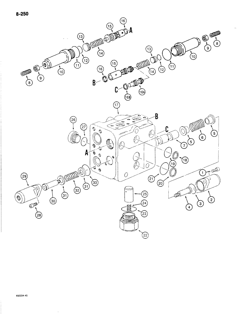 Схема запчастей Case 170B - (8-250) - SWING AND DRIVE CONTROL VALVE, SWING CONTROL VALVE SECTION, P.I.N. 74341 THRU 74456 (08) - HYDRAULICS