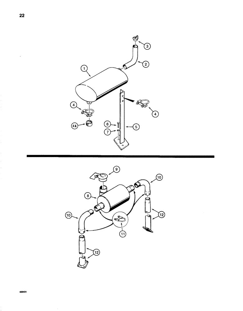 Схема запчастей Case 1280 - (022) - MUFFLER AND EXHAUST SYSTEM (01) - ENGINE