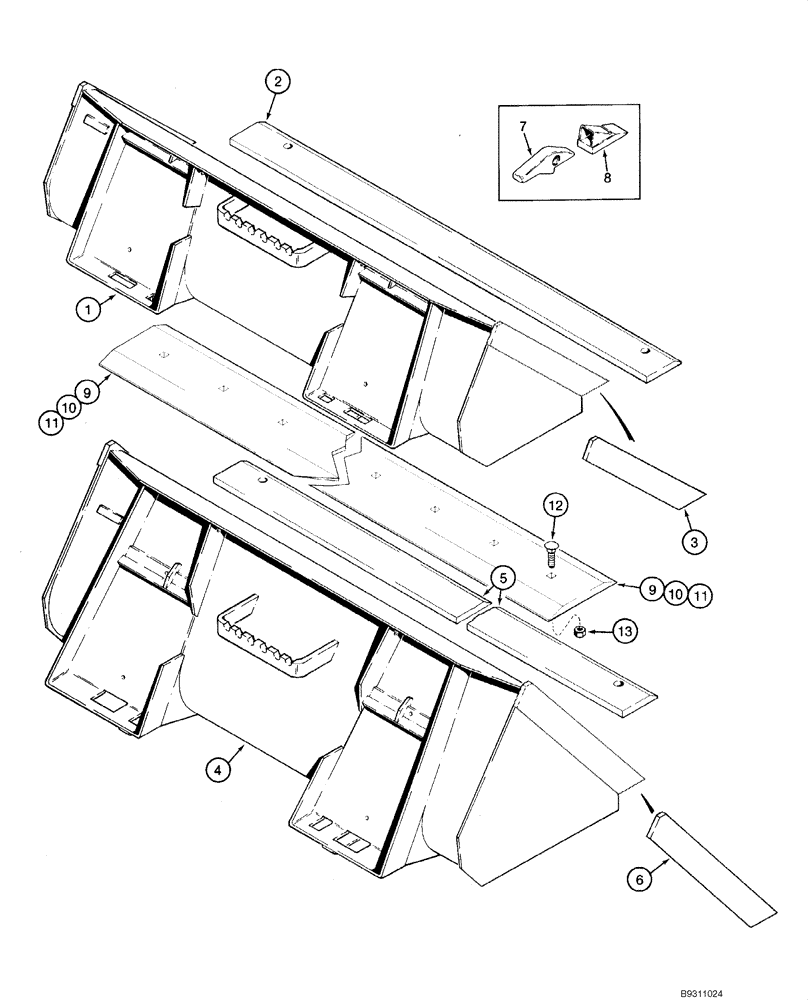 Схема запчастей Case 1840 - (09-08) - BUCKETS, JAF0098065 - (MODELS WITH CASE COUPLER) (09) - CHASSIS/ATTACHMENTS