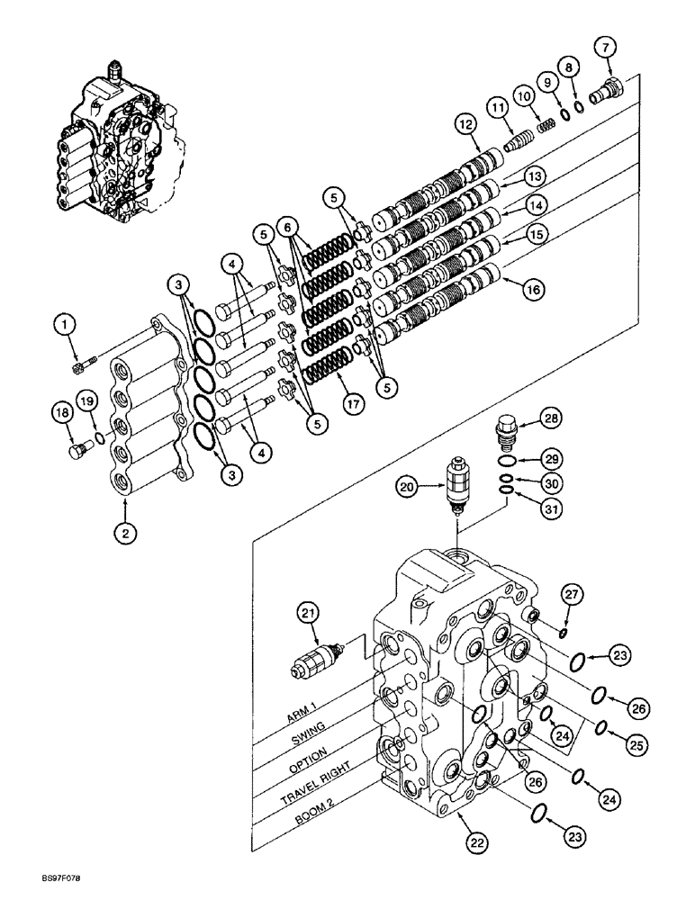 Схема запчастей Case 9030B - (8-144) - HYDRAULIC CONTROL VALVE COMPONENTS, FIVE SPOOL VALVE SECTION, SPOOLS AND COVERS (08) - HYDRAULICS