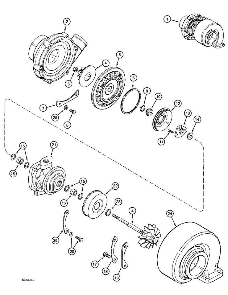 Схема запчастей Case 9030B - (2-32) - TURBOCHARGER, J535414, 6T-590 ENGINE, PRIOR TO P.I.N. DAC03#2001 (02) - ENGINE