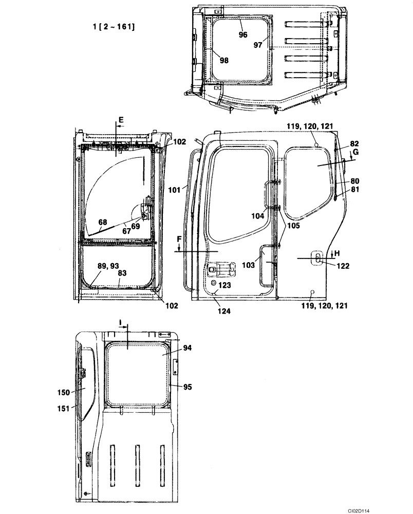 Схема запчастей Case CX80 - (09-32) - CAB - GLASS (09) - CHASSIS/ATTACHMENTS