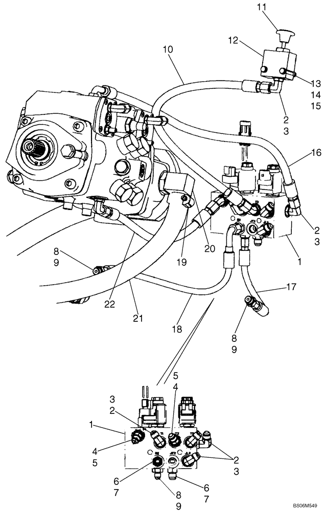 Схема запчастей Case 450 - (06-11B) - HYDROSTATICS - PUMP, MULTI-VALVE PLUMBING (450 WITH PILOT CONTROL) (06) - POWER TRAIN