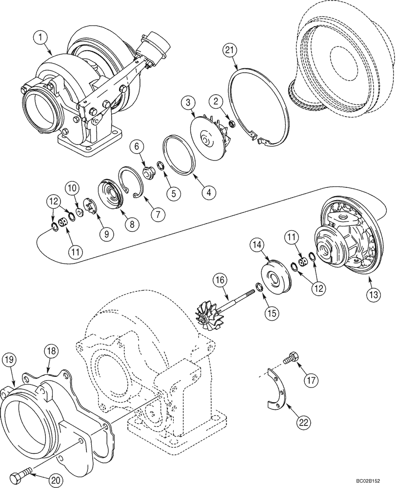 Схема запчастей Case 821C - (02-11) - TURBOCHARGER ASSY (02) - ENGINE