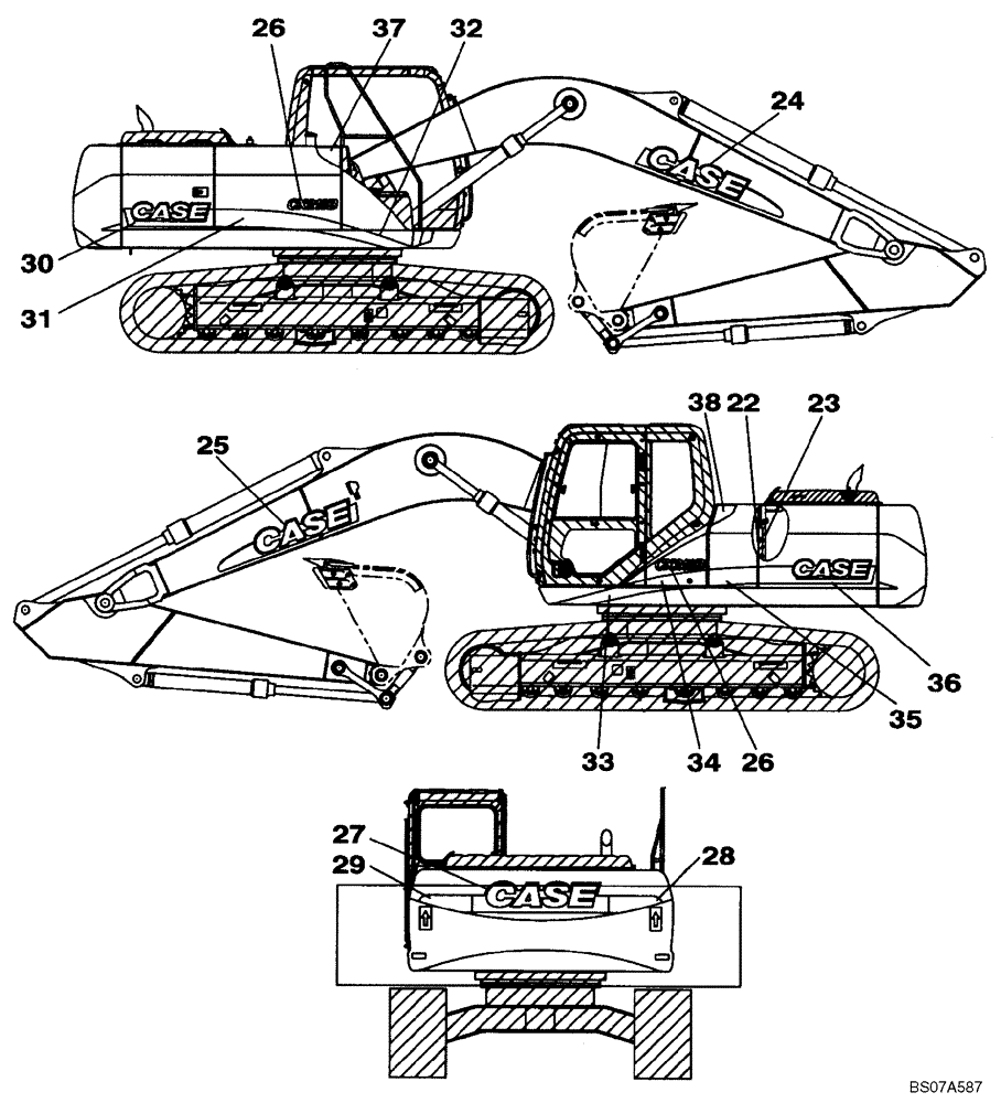 Схема запчастей Case CX210B - (09-46) - DECALS (09) - CHASSIS/ATTACHMENTS