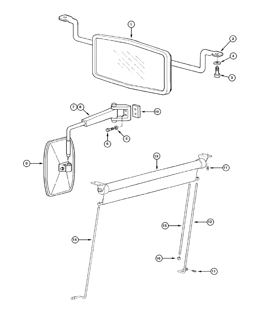 Схема запчастей Case 865 DHP - (9-060) - CAB - SUNSHADE AND MIRROR (09) - CHASSIS