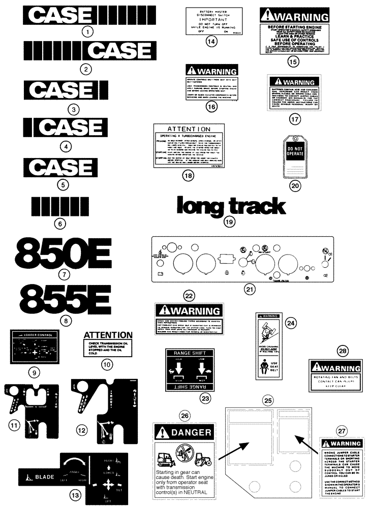 Схема запчастей Case 855E - (9-102) - DECALS (09) - CHASSIS/ATTACHMENTS