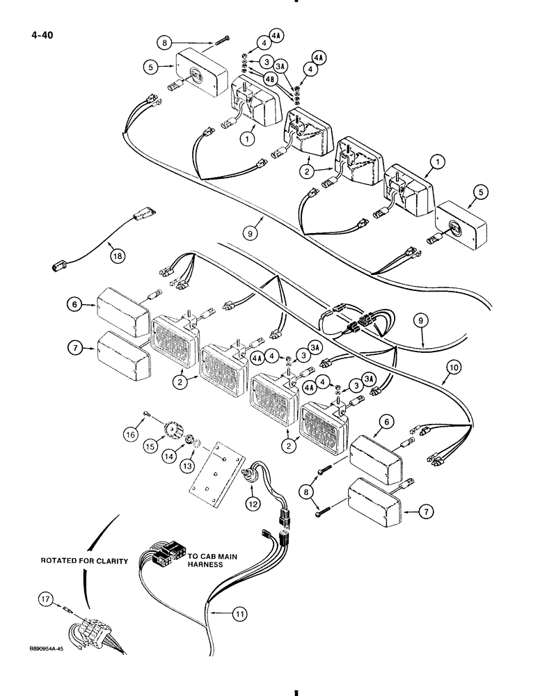 Схема запчастей Case 580K - (4-040) - TRACTOR LAMP ELECTRICAL CIRCUIT, WITH CAB (04) - ELECTRICAL SYSTEMS